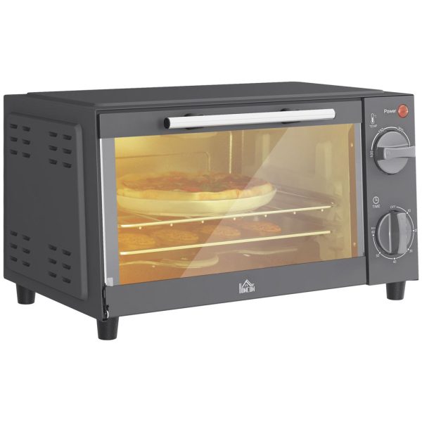 HOMCOM Mini Oven 9L Countertop Electric Grill with Temp Timer Control 750W Grey