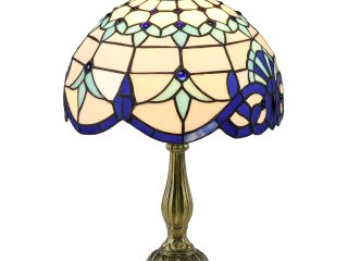 HOMCOM Stained Glass Table Lamp, for Bedroom Bedside, Bulb not Included