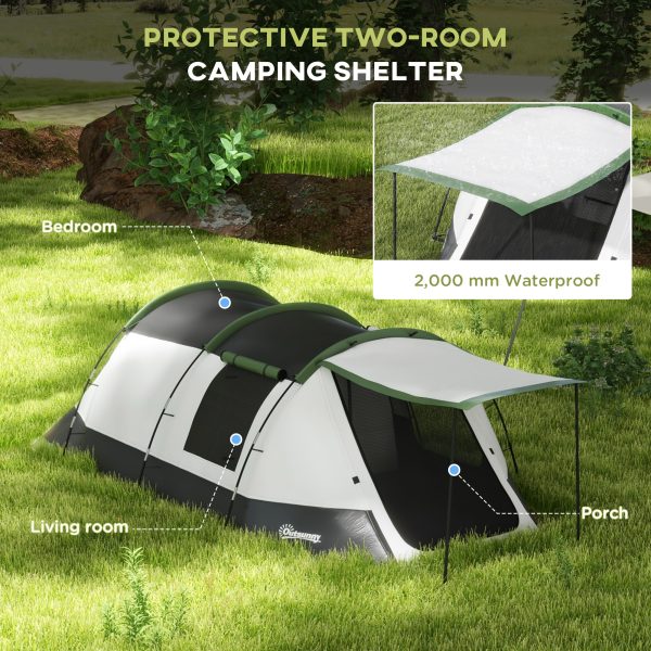 Outsunny Tunnel Tent with Bedroom, Living Room and Porch for 3-4 Man, Green - Image 3
