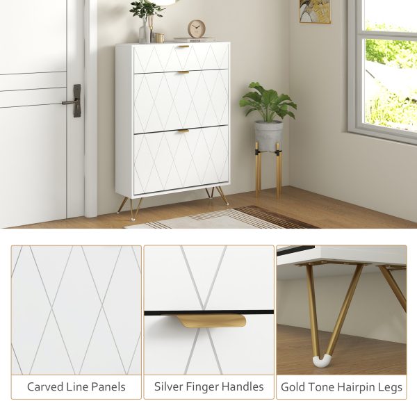 HOMCOM Slim Shoe Storage Cabinet with Flip Drawers for Entryway, Hallway, White - Image 7