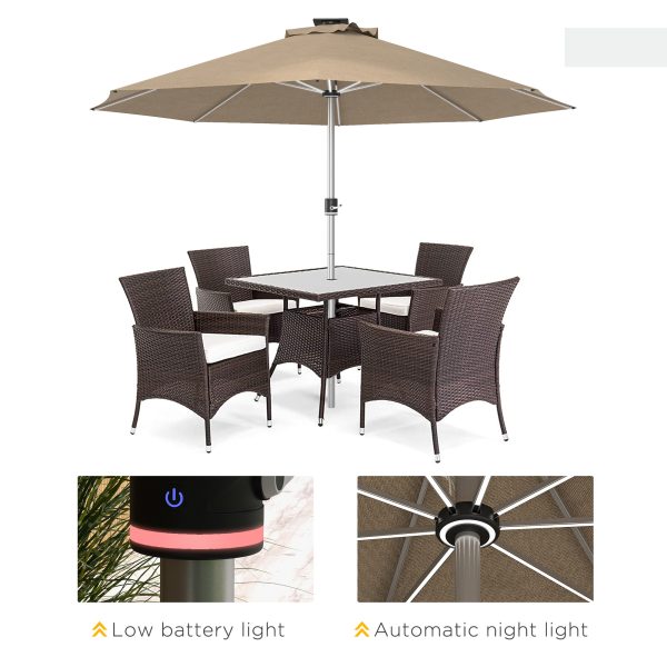 Outsunny Solar Patio Garden Parasol with Lights for Outdoor, Khaki - Image 5