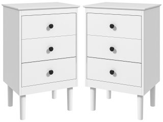 HOMCOM Bedside Table Set of 2, Bedside Cabinet w/ 3 Drawers, Modern Side Table,