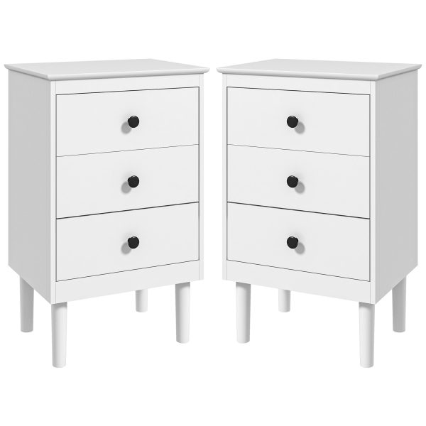 HOMCOM Bedside Table Set of 2, Bedside Cabinet w/ 3 Drawers, Modern Side Table,