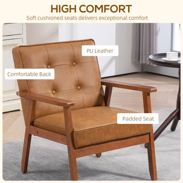 HOMCOM Accent Chair PU Leather Armchair with Armrests for Living Room Brown - Image 5