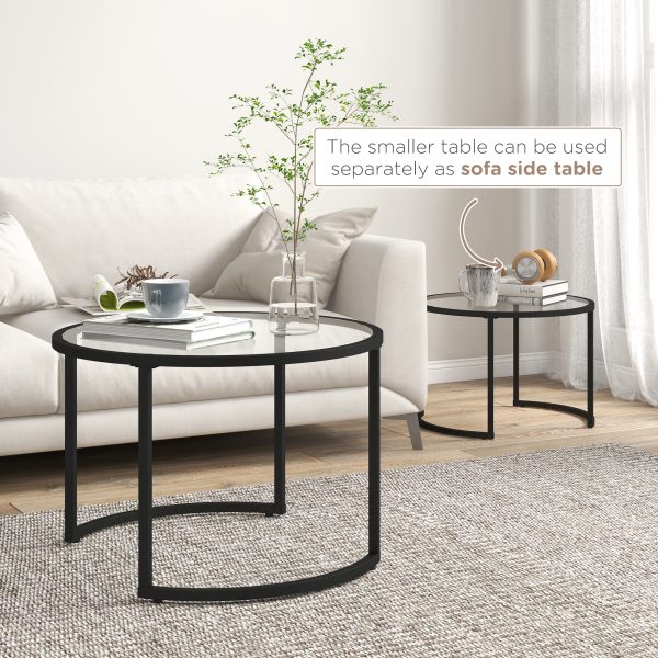 HOMCOM Glass Coffee Table Set of 2, Round Nest of Tables for Living Room - Image 5