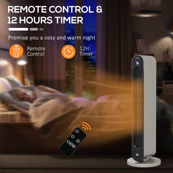 HOMCOM 2200W Ceramic Heater for Home with Remote Control, 12H Timer, Silver - Image 8