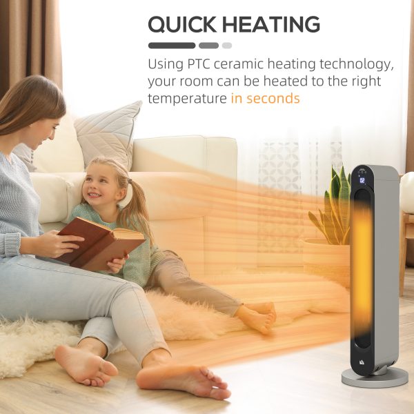 HOMCOM 2200W Ceramic Heater for Home with Remote Control, 12H Timer, Silver - Image 5