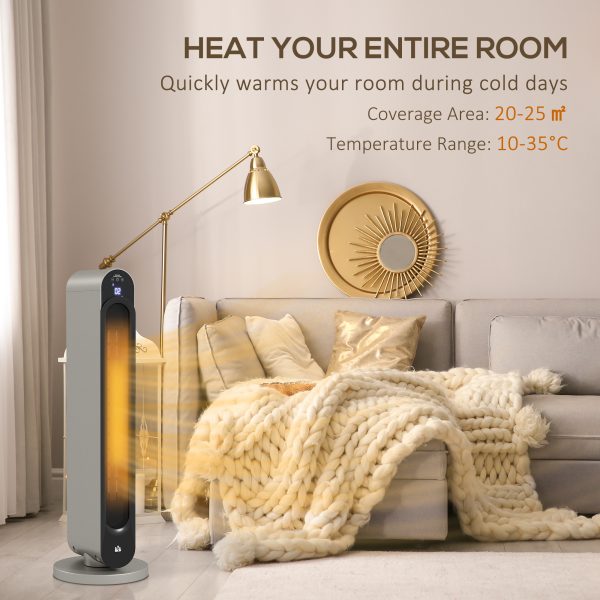 HOMCOM 2200W Ceramic Heater for Home with Remote Control, 12H Timer, Silver - Image 4