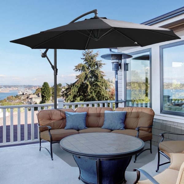 Outsunny 3m Garden Banana Parasol Cantilever Umbrella withCrank& Base, Black - Image 2