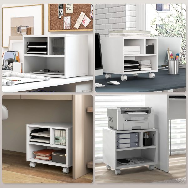 HOMCOM Printer Stand with Storage Printer Cart on Wheels for Home Office White - Image 6
