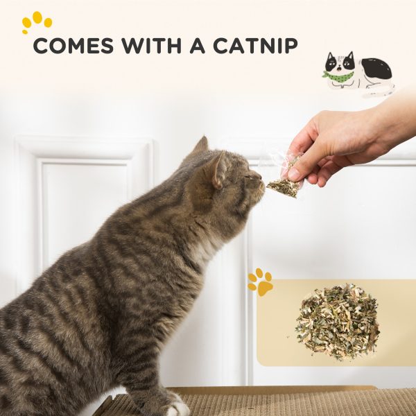 PawHut Radio Shape Cat Scratching Board with Catnip, Natural Wood Finish - Image 7