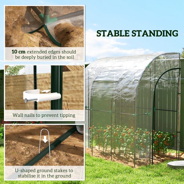 Outsunny 214x118x212cm Walk-In Lean to Wall Tunnel Plastic Greenhouse with Doors - Image 7