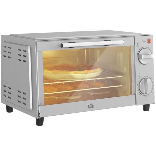 HOMCOM Mini Oven, 9L Countertop Electric Grill, Toaster Oven, Silver