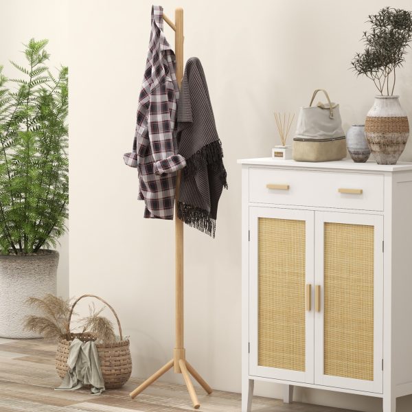 HOMCOM Coat Rack Bamboo Coat Stand with 8 Hooks for Handbags, Natural - Image 2