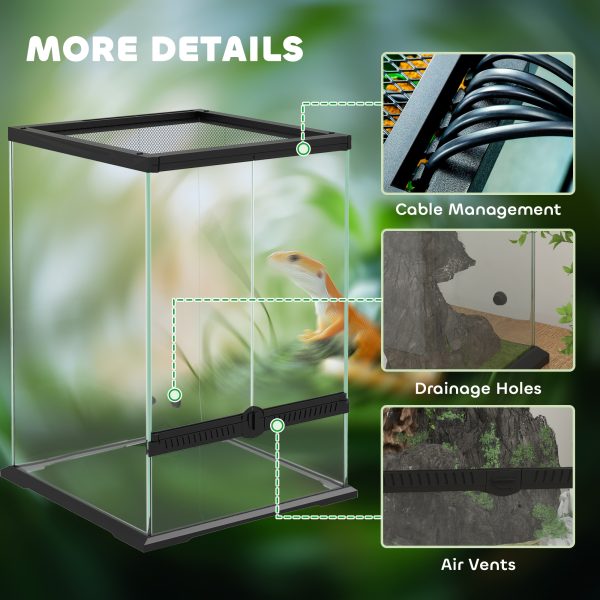 PawHut Glass Reptile Terrarium, 40L Vivarium for Lizards Frogs Snakes Turtles - Image 7