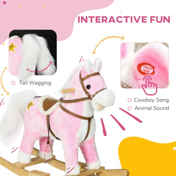 HOMCOM Wooden Ride on Horse, Ride on Pony Gift for Kids 3-6 Years, Pink - Image 3