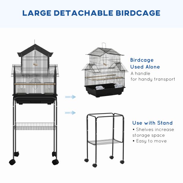 PawHut Metal Bird Cage Small with Perch Food Container Handle for Finch Canary - Image 8