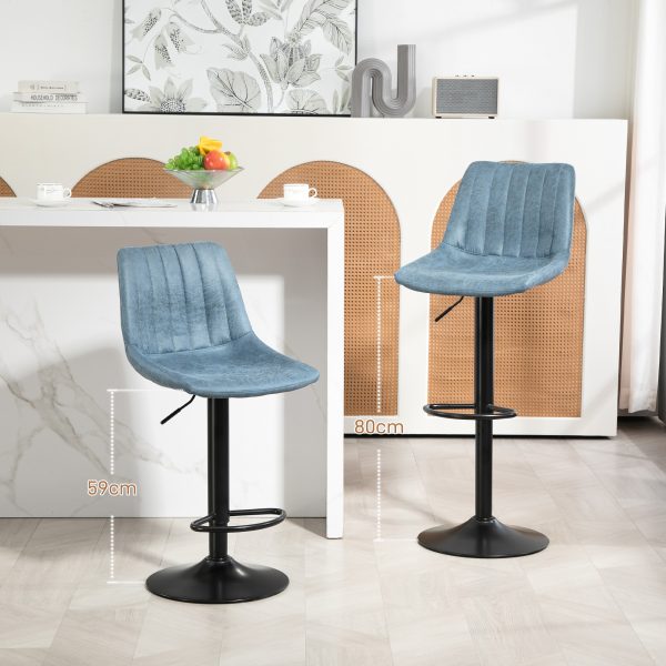 HOMCOM Set Of 2 Microfibre Retro Tub Bar Stools Metal Frame Footrest Seat Blue - Image 4