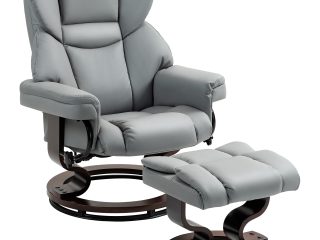 HOMCOM PU Leather Manual Reclining Armchair Footstool Padded Seat Light Grey