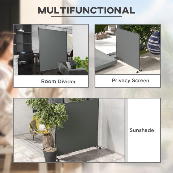 Outsunny Garden Screen with Wheels, 6ft Rolling Privacy Room Divider, Dark Grey - Image 3