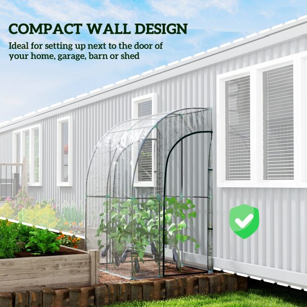 Outsunny 143x118x212cm Walk-In Lean to Wall Tunnel Plastic Greenhouse with Doors - Image 4