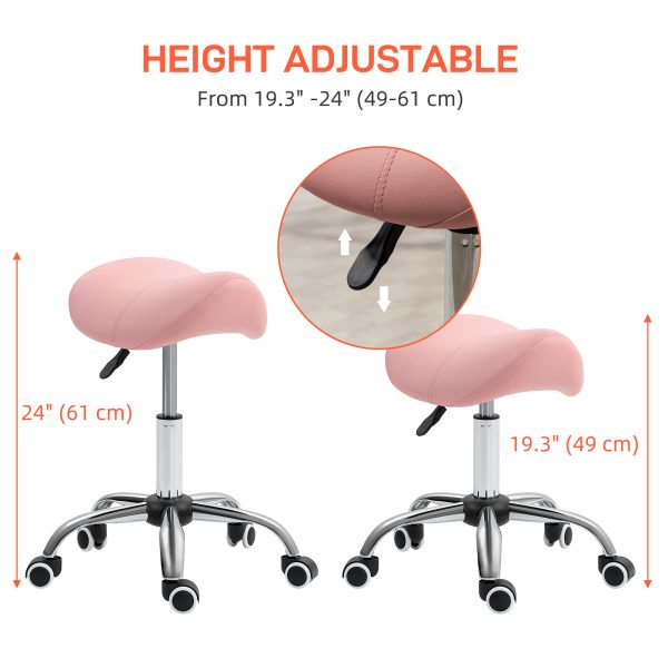 HOMCOM PU Leather Saddle Stool w/ Moulded Padded Seat Adjustable Height Pink - Image 4