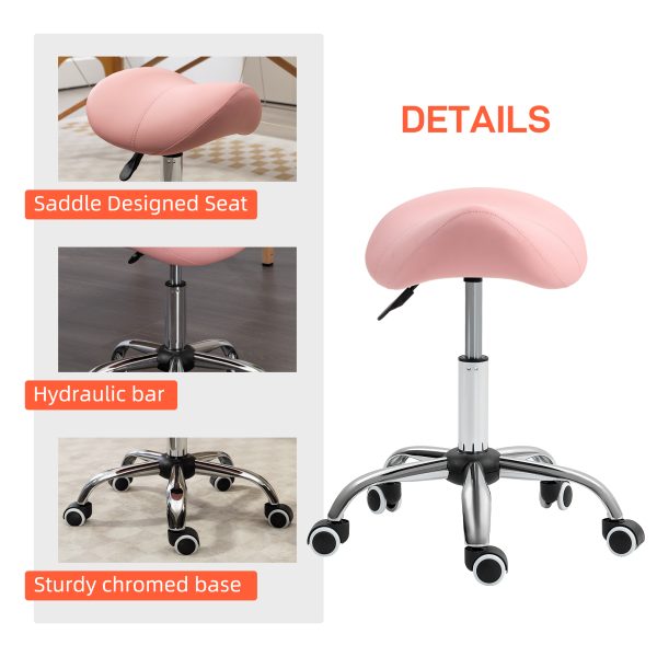 HOMCOM PU Leather Saddle Stool w/ Moulded Padded Seat Adjustable Height Pink - Image 6