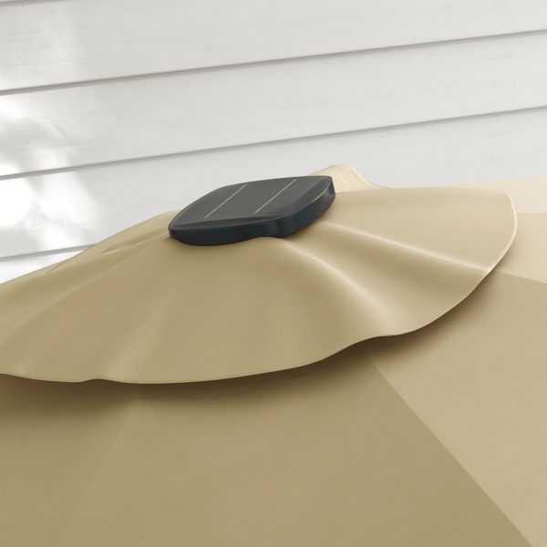Outsunny 3(m) Solar LED Cantilever Parasol Adjustable Garden Umbrella Khaki - Image 8