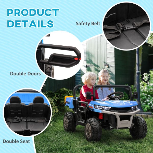 HOMCOM 12V Two-Seater Kids Electric Ride-On Car w/ Electric Bucket - Blue - Image 8