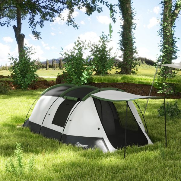 Outsunny Tunnel Tent with Bedroom, Living Room and Porch for 3-4 Man, Green - Image 2