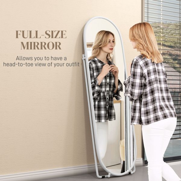 HOMCOM Oval Full Length Mirror with Metal Frame Hanging or Leaning White - Image 4