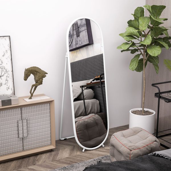 HOMCOM Oval Full Length Mirror with Metal Frame Hanging or Leaning White - Image 2
