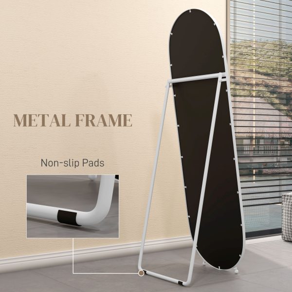 HOMCOM Oval Full Length Mirror with Metal Frame Hanging or Leaning White - Image 6