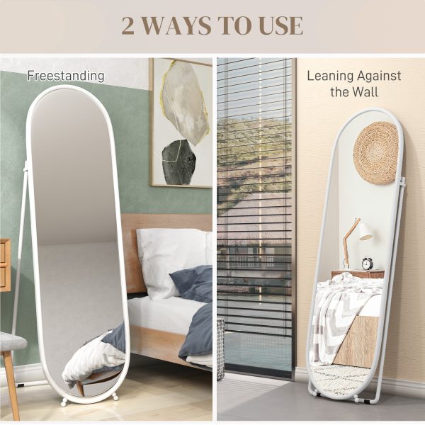HOMCOM Oval Full Length Mirror with Metal Frame Hanging or Leaning White - Image 7