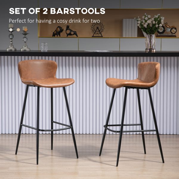 HOMCOM Bar Stools Set of 2, PU Leather Bar Chairs with Back and Steel Legs - Image 4