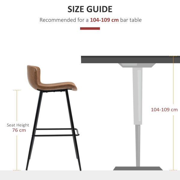 HOMCOM Bar Stools Set of 2, PU Leather Bar Chairs with Back and Steel Legs - Image 7
