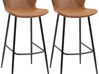 HOMCOM Bar Stools Set of 2, PU Leather Bar Chairs with Back and Steel Legs