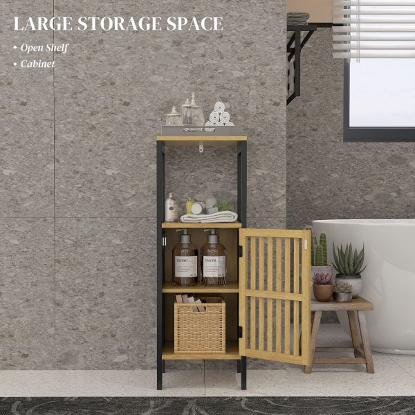 HOMCOM Bathroom Floor Cabinet Bamboo Bathroom Cupboard with Adjustable Shelf - Image 4