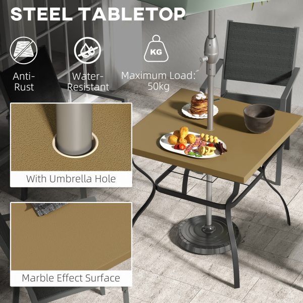 Outsunny Garden Dining Table w/ Umbrella Hole, Dining Table for 4, Brown - Image 3