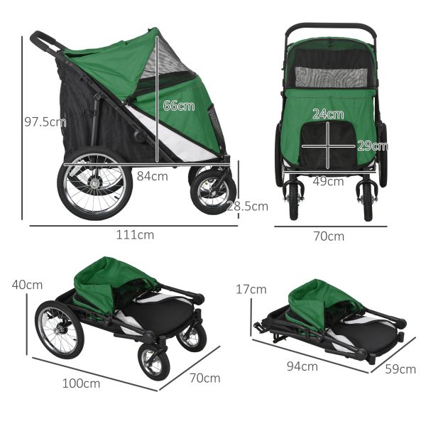 PawHut Pet Stroller Foldable Design with Cushion for M and L Dogs, Dark Green - Image 4