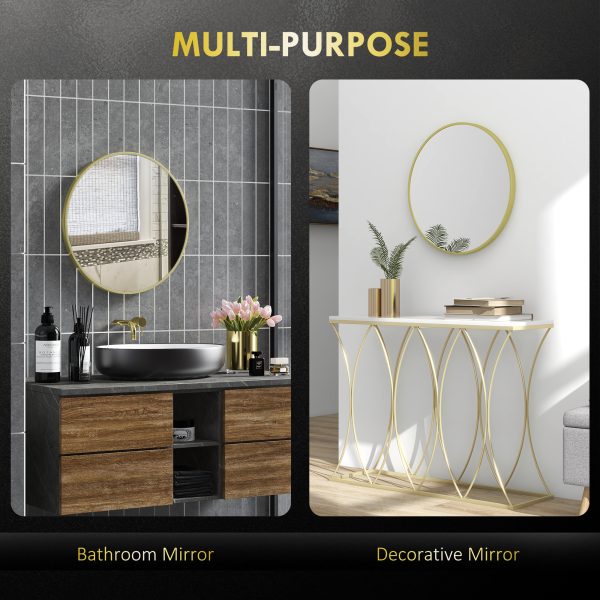 HOMCOM Round Bathroom Mirror, Modern Wall Mirror Aluminium Frame, 60 x 60cm - Image 4