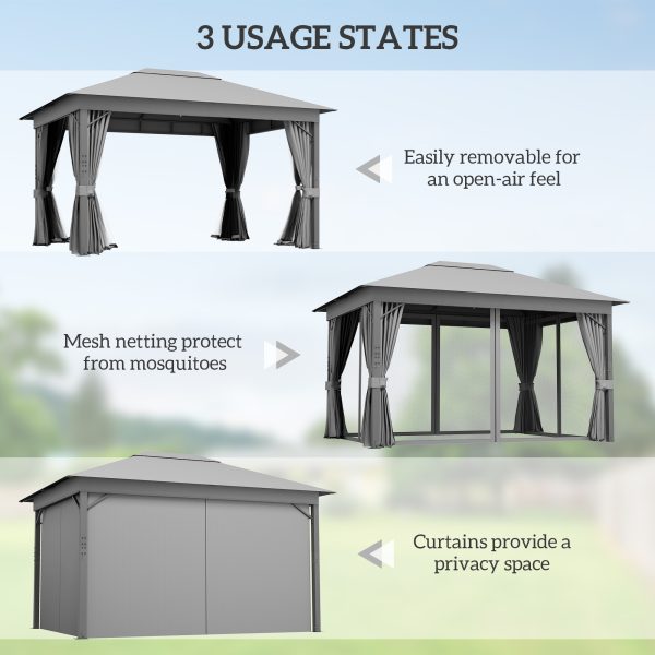 Outsunny 4 x 3(m) Patio Gazebo Garden Shelter w/ Curtains and Netting, Grey - Image 6