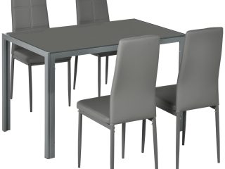 HOMCOM 5 Piece Dining Set Table and 4 Chairs Set for 4 Persons Kitchen Glasstop