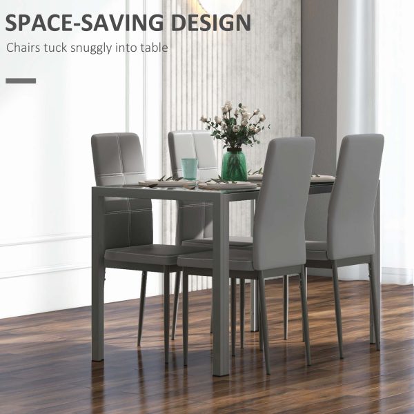 HOMCOM 5 Piece Dining Set Table and 4 Chairs Set for 4 Persons Kitchen Glasstop - Image 4