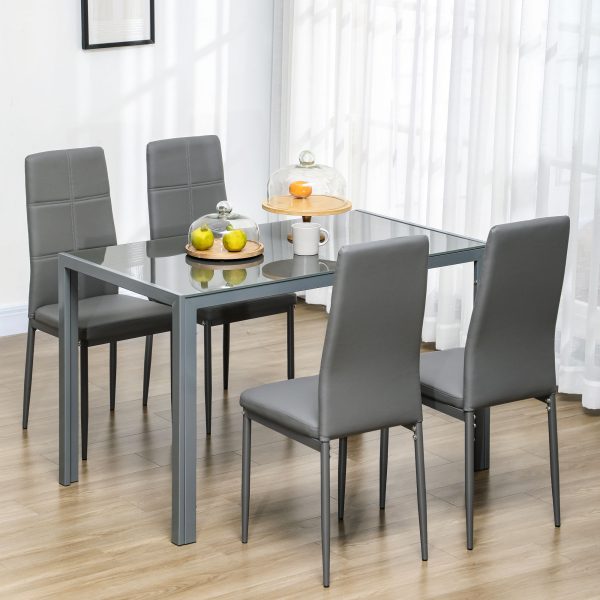 HOMCOM 5 Piece Dining Set Table and 4 Chairs Set for 4 Persons Kitchen Glasstop - Image 2