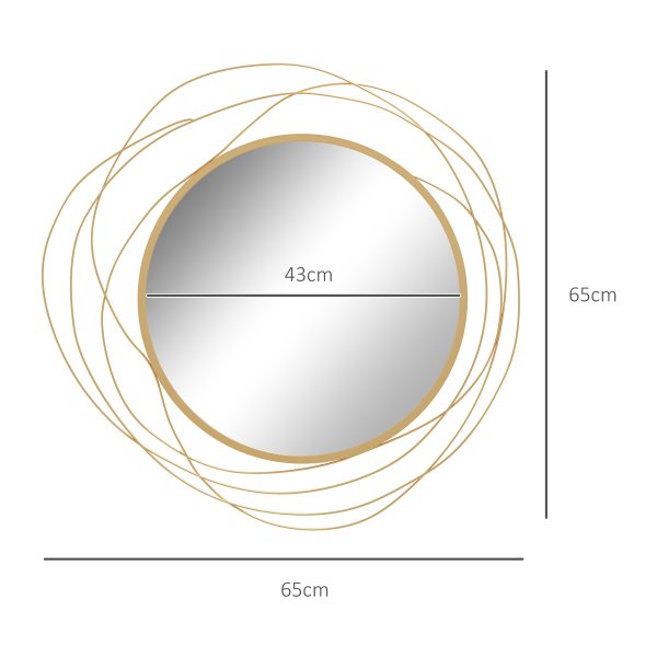 HOMCOM Metal Wall Art 65cm Round Mirror for Living Room Dining Room Gold Tone - Image 3