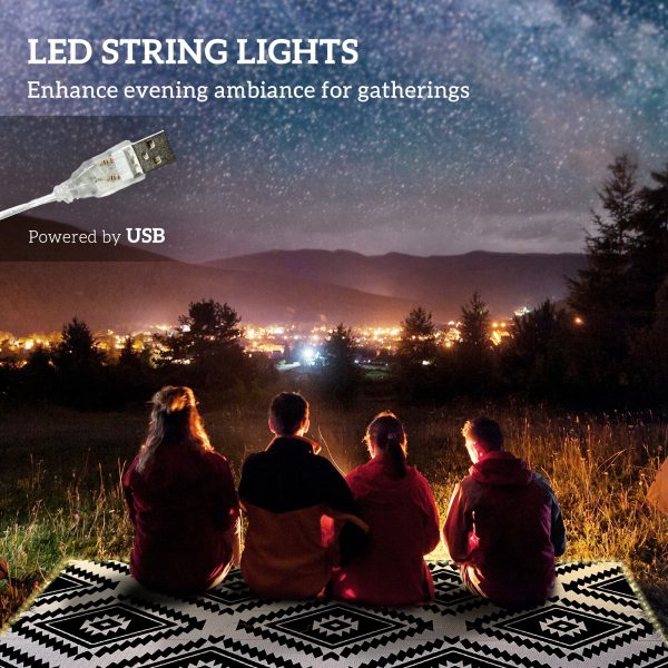 Outsunny Reversible Outdoor Rug with LED String Lights, Black and White - Image 3