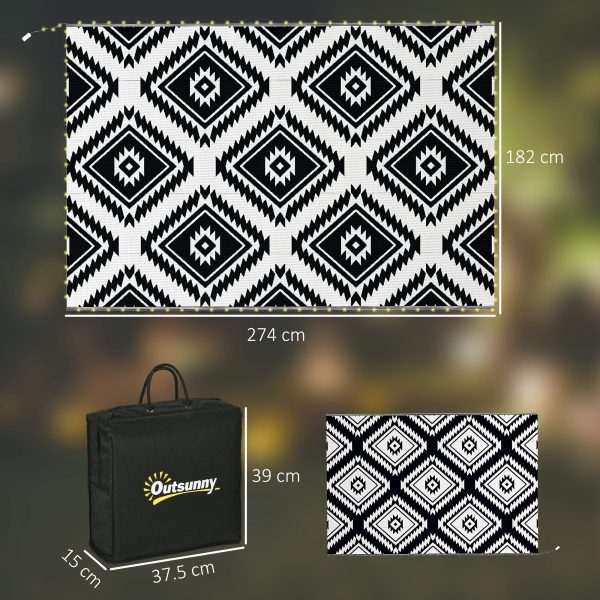Outsunny Reversible Outdoor Rug with LED String Lights, Black and White - Image 5