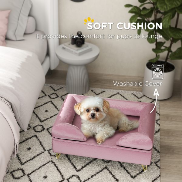 PawHut Dog Sofa Pet Couch w/ Removable Backrest Cushion Washable Cover - Pink - Image 6