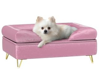 PawHut Dog Sofa Pet Couch w/ Removable Backrest Cushion Washable Cover - Pink